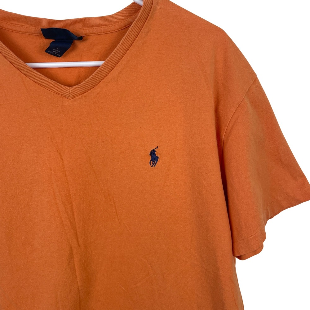 Polo‎ Ralph Lauren Mens V-Neck T-Shirt Orange Cotton Short Sleeve Pony Logo L